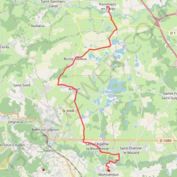 Trace GPS Pommiers-en-Forez - Montverdun, itinéraire, parcours