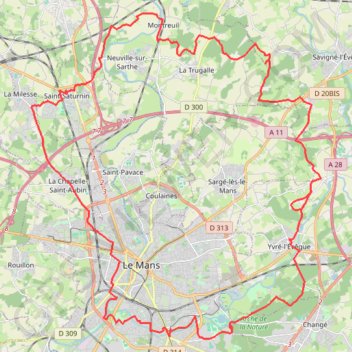 Trace GPS Au nord du Mans puis en ville, itinéraire, parcours