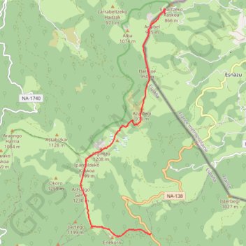 Trace GPS Traversée Urkiaga - Eyharza, itinéraire, parcours