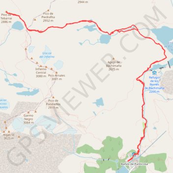 Trace GPS Pico-Tebarray-2886m: 15-08-2018, itinéraire, parcours