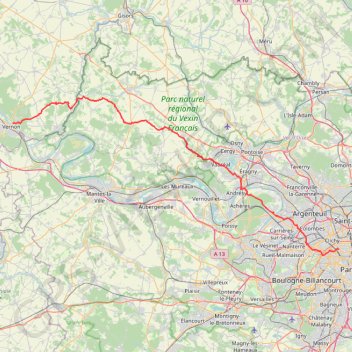 Trace GPS 1S Cité Lemercier (Paris) - Route de Giverny (Vernon), itinéraire, parcours