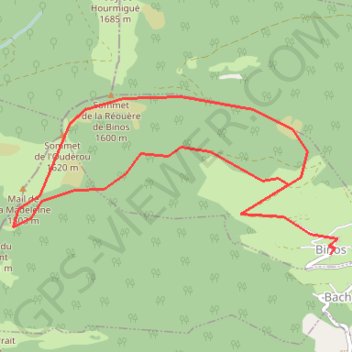 Trace GPS Sommet de l'Oudérou depuis Binos, itinéraire, parcours