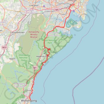 Trace GPS Sydney - Wollongong, itinéraire, parcours