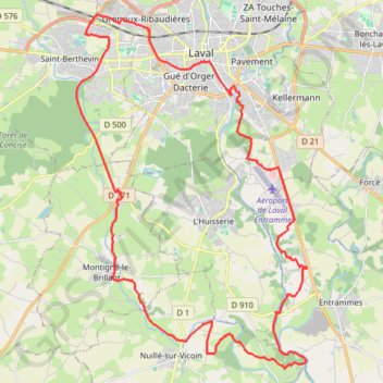 Trace GPS Laval en passant par la vallée du Vicoin et de la Mayenne, itinéraire, parcours