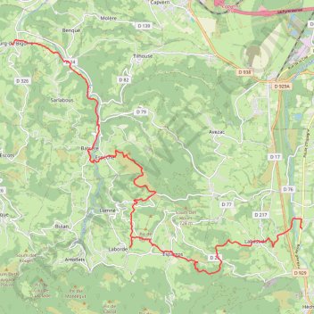 Trace GPS Chemin du Piemont de Lortet à Bourg de Bigorre, itinéraire, parcours