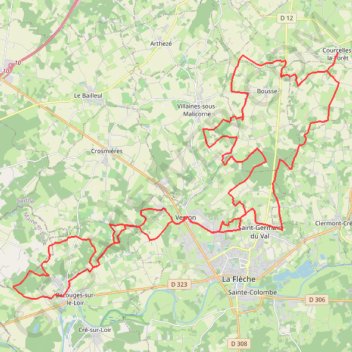 Trace GPS De Courcelles-la-Forêt vers Bazouges-sur-Loir, itinéraire, parcours