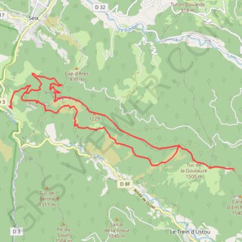 Trace GPS Château de Mirabat et tuc de l'Adosse depuis Azas, itinéraire, parcours