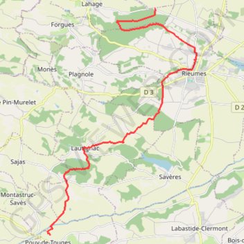 Trace GPS De Rieumes à Pouy-de-Touges par le GR86, itinéraire, parcours