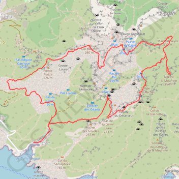 Trace GPS Le Sommet de Marseilleveyre par le Pas de la Demi-Lune et le Vallon de la Mounine, itinéraire, parcours
