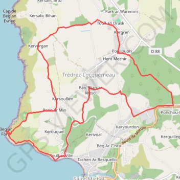 Trace GPS Autour de Trédrez, itinéraire, parcours