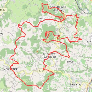 Trace GPS Le Crêt d'Arjoux et le Mont Popey - Saint-Romain-de-Popey, itinéraire, parcours
