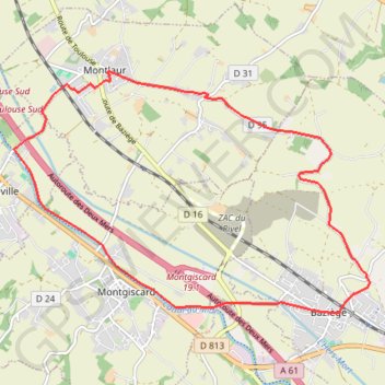 Trace GPS Baziege Montgiscard, itinéraire, parcours