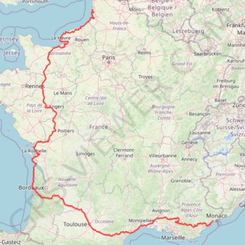 Trace GPS Merlimont (62155), Pas-de-Calais, Hauts-de-France, France - Nice (06000-06300), Alpes-Maritimes, France, itinéraire, parcours