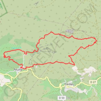 Trace GPS FEUILLA - Pla de Mezenac, Pla del Castel- moulin- 15,6km- 530m (Elise 14 03 21), itinéraire, parcours