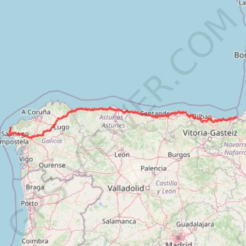 Trace GPS Camino del Norte - Compostelle, itinéraire, parcours