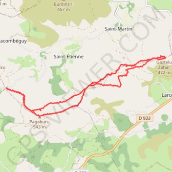 Trace GPS Pagaburu, Gazteluzahar depuis le col des Palombières, itinéraire, parcours