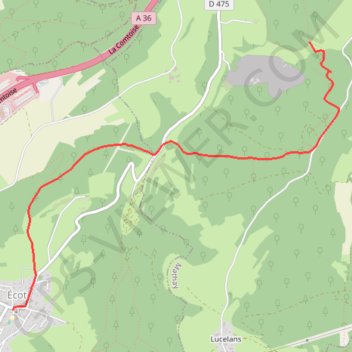 Trace GPS GRP de Mandeure à Ecot (trace partielle), itinéraire, parcours