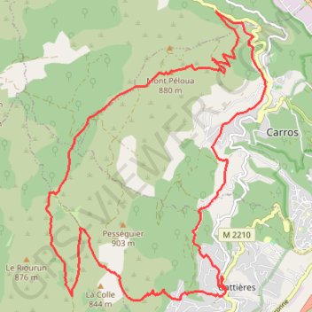 Trace GPS Gattiéres - Mont Péloua, itinéraire, parcours
