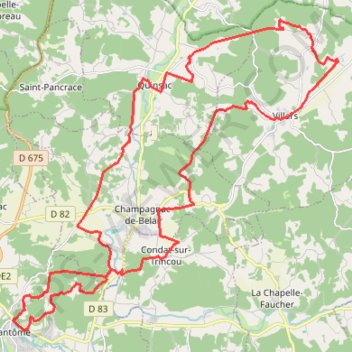 Trace GPS Brantôme 39 kms, itinéraire, parcours