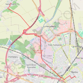 Trace GPS De Saint-Thierry à Reims, itinéraire, parcours