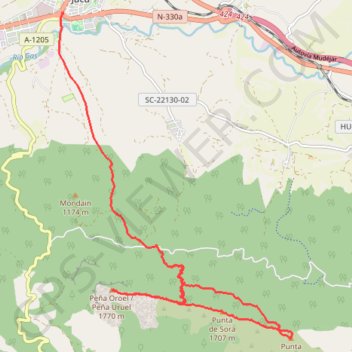Trace GPS Peña de Oroel, itinéraire, parcours