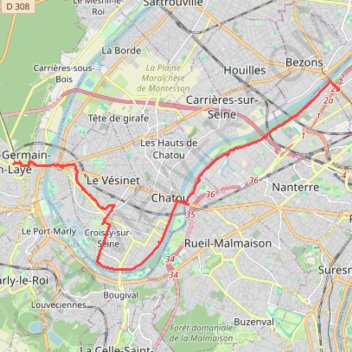 Trace GPS De Saint-Germain-en-Laye à Bezons, itinéraire, parcours