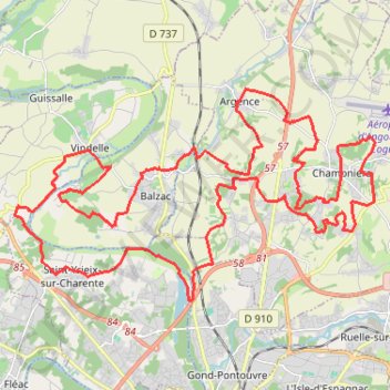Trace GPS Balzac vers Champniers 42 kms, itinéraire, parcours