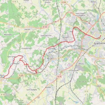 Trace GPS Angoulème / Châteauneuf-sur-Charente, itinéraire, parcours