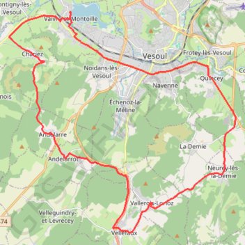 Trace GPS Vaivre-et-Montoille - Vellefaux, itinéraire, parcours