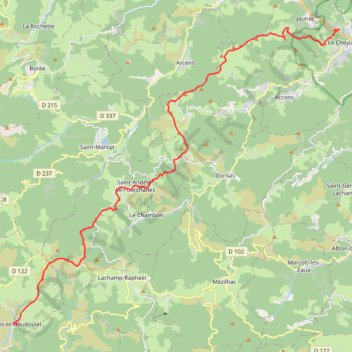 Trace GPS Du Cheylard à Sagnes-et-Goudoulet par GR420, itinéraire, parcours
