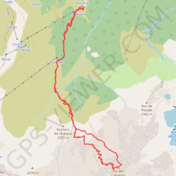 Trace GPS Pic des Cabottes, Couloir en S en boucle (Belledonne), itinéraire, parcours
