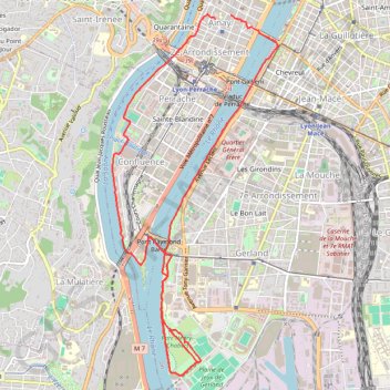 Trace GPS Circuit de marche nordique : Lyon - Rhône - Gerland - Confluence - Saône, itinéraire, parcours