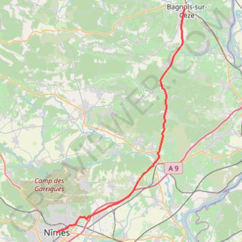 Trace GPS Bagnol sur Cèze - Nimes, itinéraire, parcours