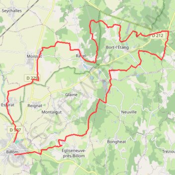 Trace GPS VTT en Toscane d'Auvergne : Bort-l'Étang, itinéraire, parcours