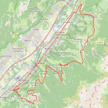 Trace GPS Domène-Revel-Col des mouilles-Theys, itinéraire, parcours