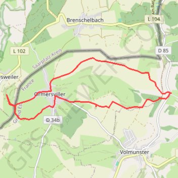 Trace GPS Moulin d'Eschviller et Ormersviller, itinéraire, parcours