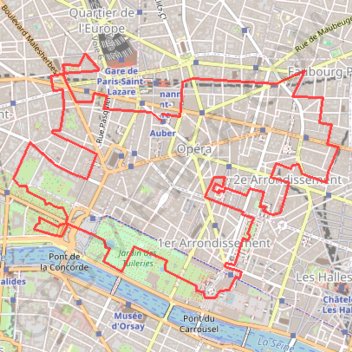 Trace GPS Paris -Auber - Elysée - Tuileries - Auber, itinéraire, parcours