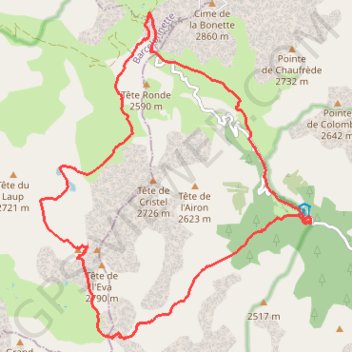 Trace GPS Randonnée 2 : Cime de la Plate depuis la route du Col de la Moutière [ https://www.toujoursplushaut06.fr/Description/Tete-Sanguiniere ], itinéraire, parcours