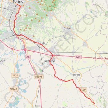 Trace GPS De Pralormo à Torino, itinéraire, parcours