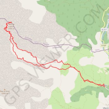 Trace GPS Tête de Lapras depuis le Mas (Devoluy) (Ski), itinéraire, parcours
