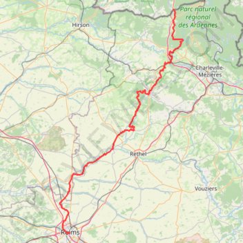 Trace GPS GR 654 : De Moulin-Manteau (Belgique) à Reims (Marne), itinéraire, parcours
