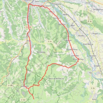 Trace GPS Boucle Pau-Sévignacq Vélo droit, itinéraire, parcours