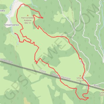 Trace GPS Crêtes d'Harriondokokaskoa depuis Urepel, itinéraire, parcours