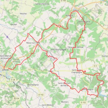 Trace GPS Jonzac 3 65 kms, itinéraire, parcours