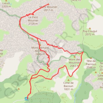 Trace GPS Circuit du Mont Mounier, itinéraire, parcours