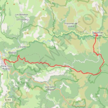 Trace GPS Pont de Montvert / Florac via GR68 arrivée 24.7kms, itinéraire, parcours