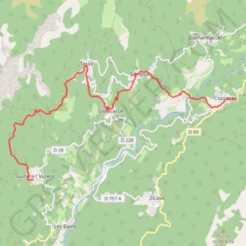 Trace GPS Mare a Mare Centre - de Cozzano à Guitera-les-Bains par Sampolo et Tasso, itinéraire, parcours