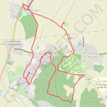 Trace GPS Autour de Bazoches-sur-Guyonne, itinéraire, parcours