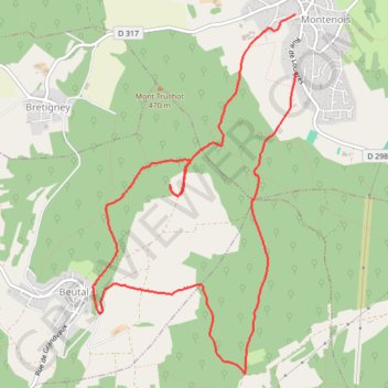 Trace GPS Randonnée Montenois - Beutal, itinéraire, parcours