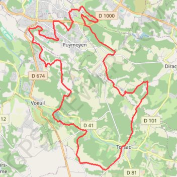 Trace GPS Les Eaux Claires - Puymoyen - Torsac, itinéraire, parcours